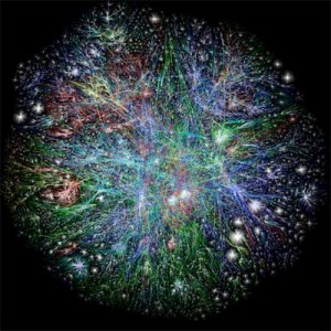 A map of global internet usage compiled by opte.org. For details of the mapping project, see their website. Creative Commons licensed.