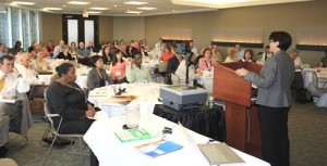 Michelle DiEmanuele, CEO, Credit Valley Hospital, addressing participants at SYT II (Sept. 2008) on the value of effective oversight.  