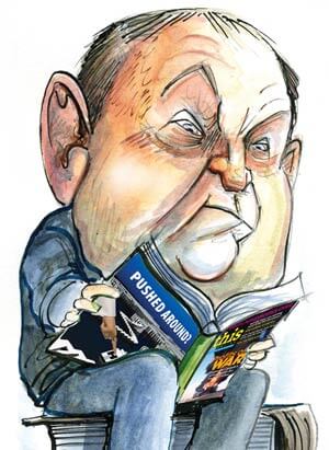Nova Scotia NDP Premier Darrell Dexter has a lot of reading to do, including This Magazine. Illustration by David Anderson.