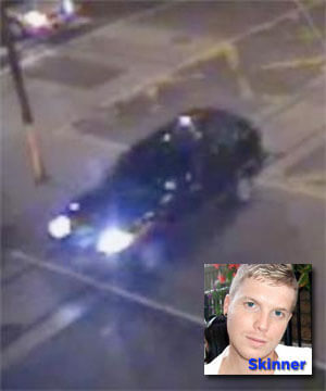 A CCTV image of an SUV suspected in the murder of Chris Skinner (inset).