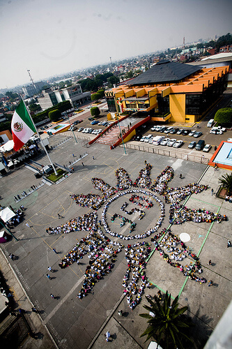 Participants in the International Day of Climate Action in Ciudad de Mexico spell out the "world's most important number."