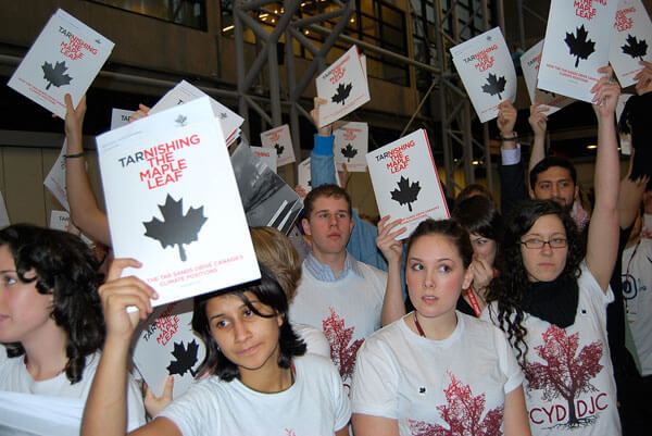 Members of the Canadian Youth Delegation to the Copenhagen Climate Summit protest Canada's lacklustre showing at the conference. CC-Licensed photo courtesy CYD.
