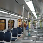 Inside the new Canada Line SkyTrain cars. 