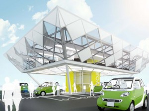 A charging station concept by Better Place, a private company attempting to develop a business model for electric cars.