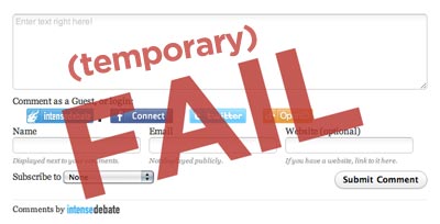 Intense Debate out of order for the moment, will be back shortly.