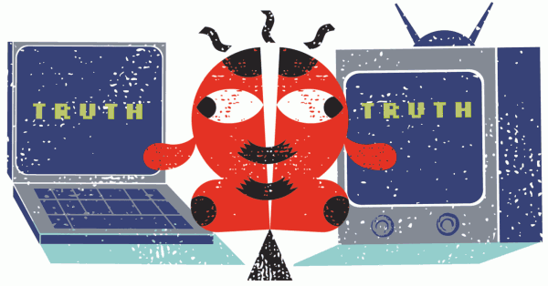 Truth and lies flourish equally online. Exhausted readers are in retreat. Illustration by Matt Daley.