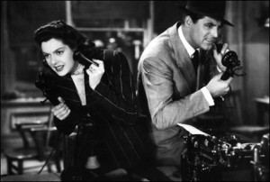 Rosalind Russell and Cary Grant in 'His Girl Friday'. Newsrooms still have a long way to go toward achieving gender equity.