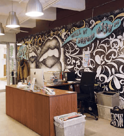 CJSW's Donation Wall, designed and illustrated by Silas Kaufman // Photo by Bryce Krynski